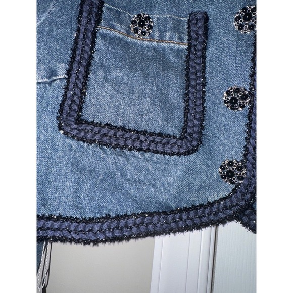 Self-Portrait Denim Jacket Cropped Embellished Buttons Pockets Blue 10 - Picture 11 of 12